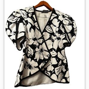 A.J. Bari Vintage 80s Blazer Jacket Sz 12 Cream Shoulder Pads Double Breasted